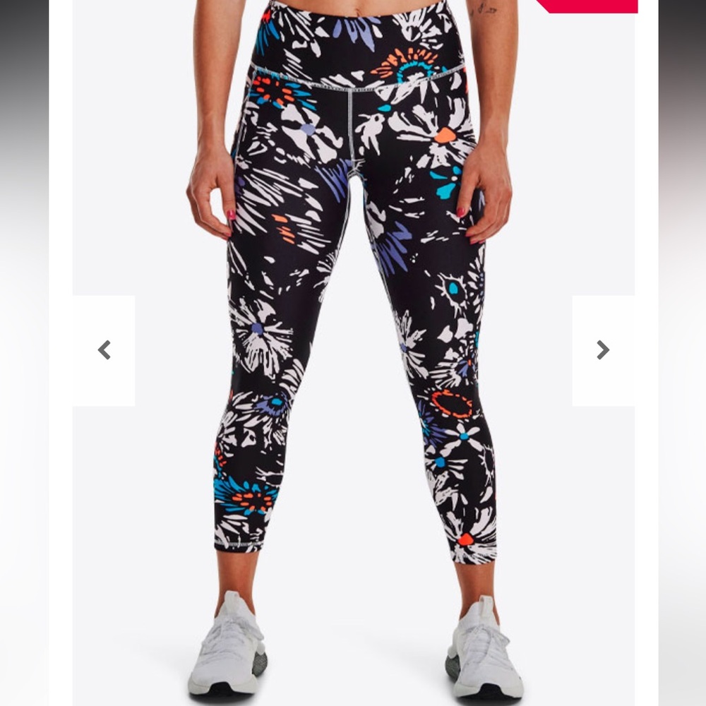 Under Armour Capri Compression Leggings with Pockets Sz Med Neon Floral Pattern
